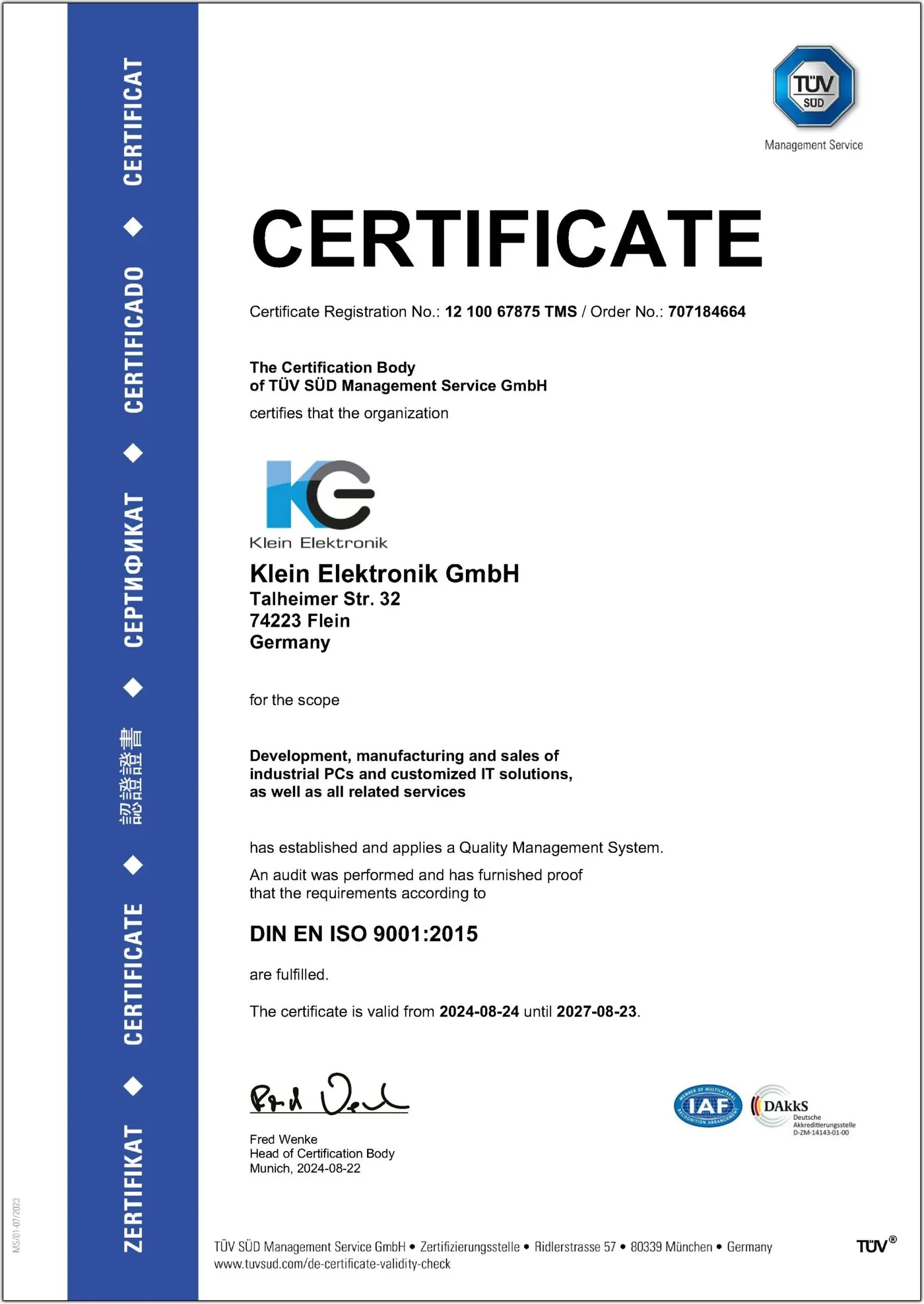 Certificate: ISO 9001:2015 – English